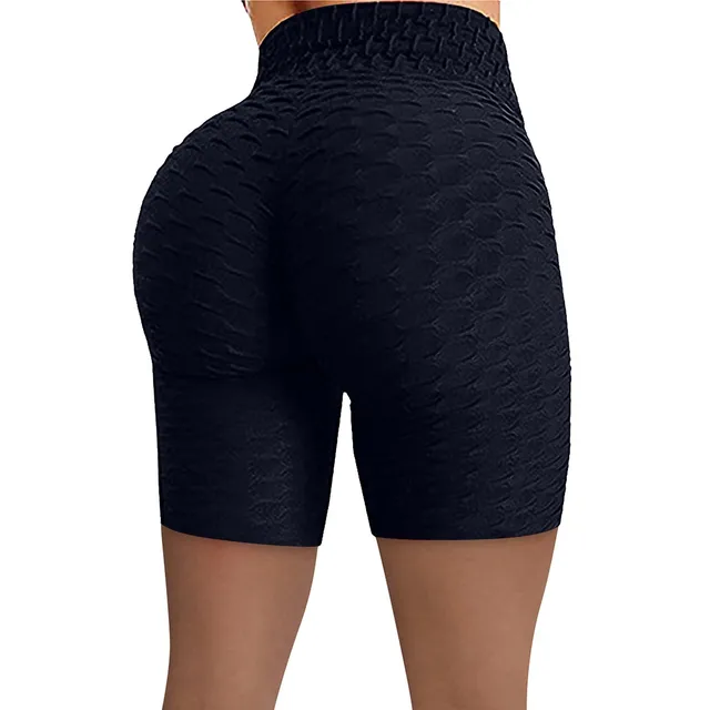 Peach Hip Raise yoga shorts women's stretch jacquard tight sports pants high waist hip fitness shorts Navy blue