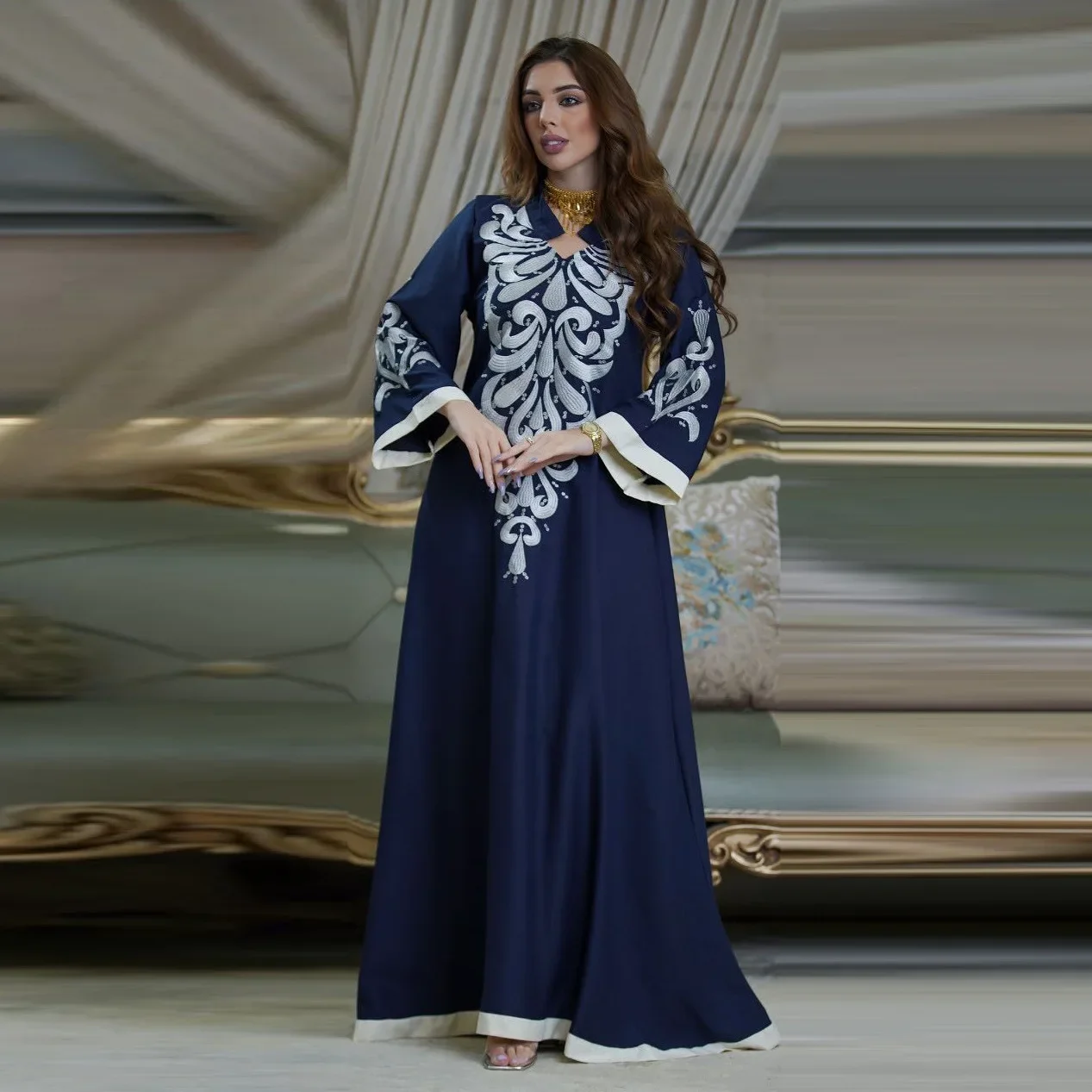 Robe Muslim Abaya Dubai Embroidered Kebaya Dress Long Sleeve Gowns Moroccan Kaftan Islam Oman Ladies Dresses Muslim Dress