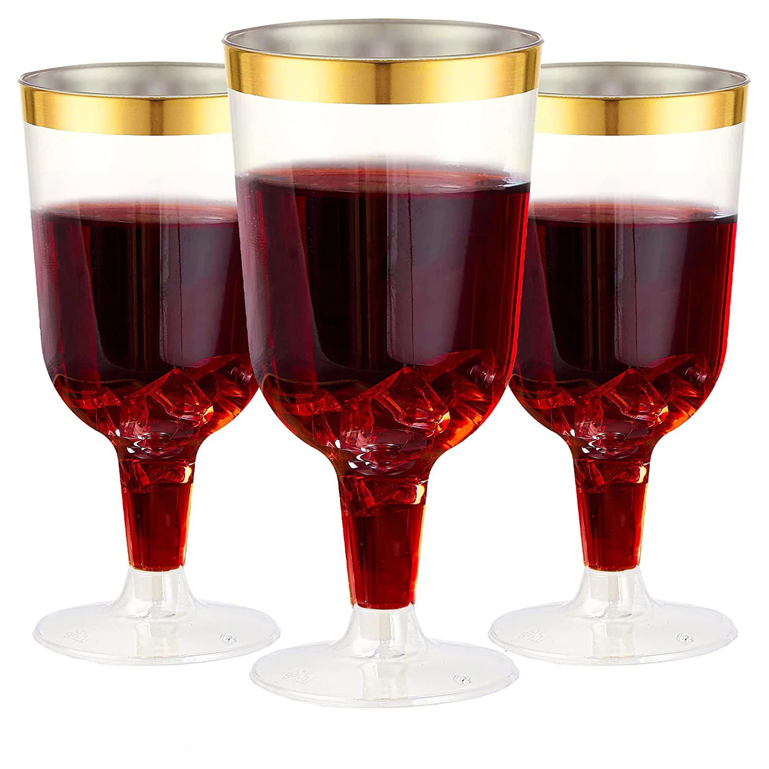 50pcs Plastic Wine Glasses with Gold Rim Plastic Wine glasses with Stem