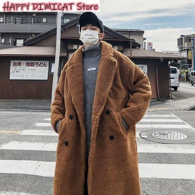 

Men's Winter Windbreaker Lamb Wool Big Thickened Long Coat Particle Wool Large Size Padded Jacket Hong Kong Style Unisex Warm