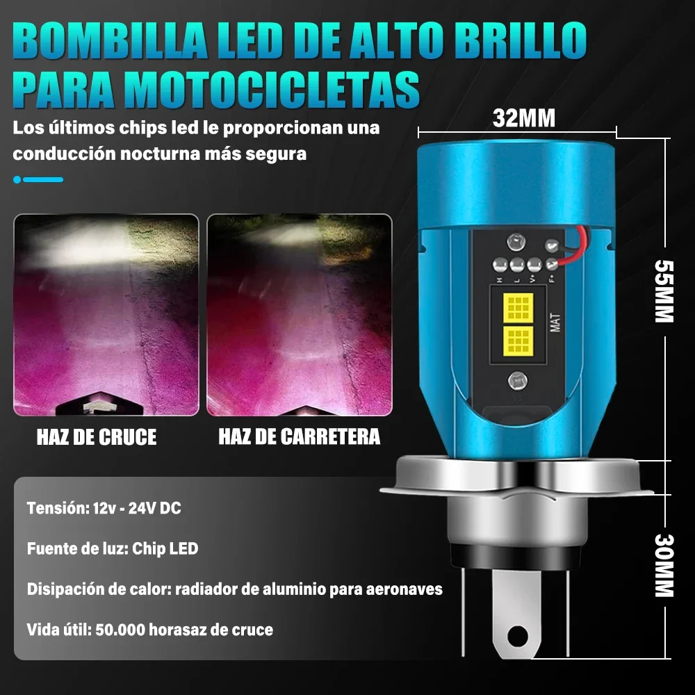 

Get the Ultimate Motorcycle Lighting Upgrade COB Chip LED Headlight Bulbs - 9003 HB2 H4 Hi Lo Beam 12-48V 21W Red Blue