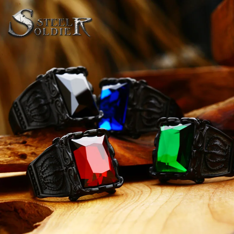 Titanium Ring 316L Stainless Steel for Man Boy Square Stone stainless steel ring finger ring