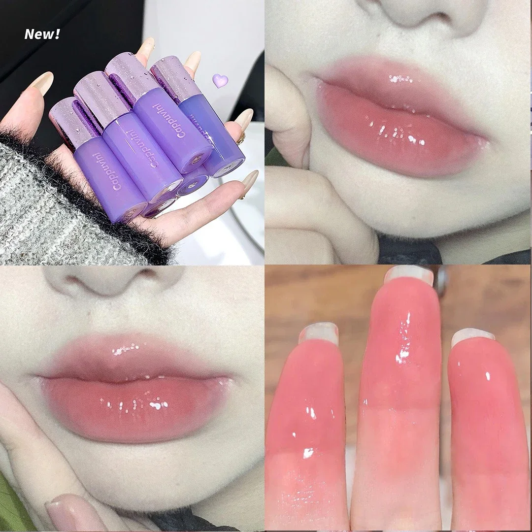 Dark Mulberry Lip Gloss Sexy Purple Red Mirror Water Lip Glaze Clear Moisturizing Jelly Lasting No Sticky Liquid Lipstick Oil 4
