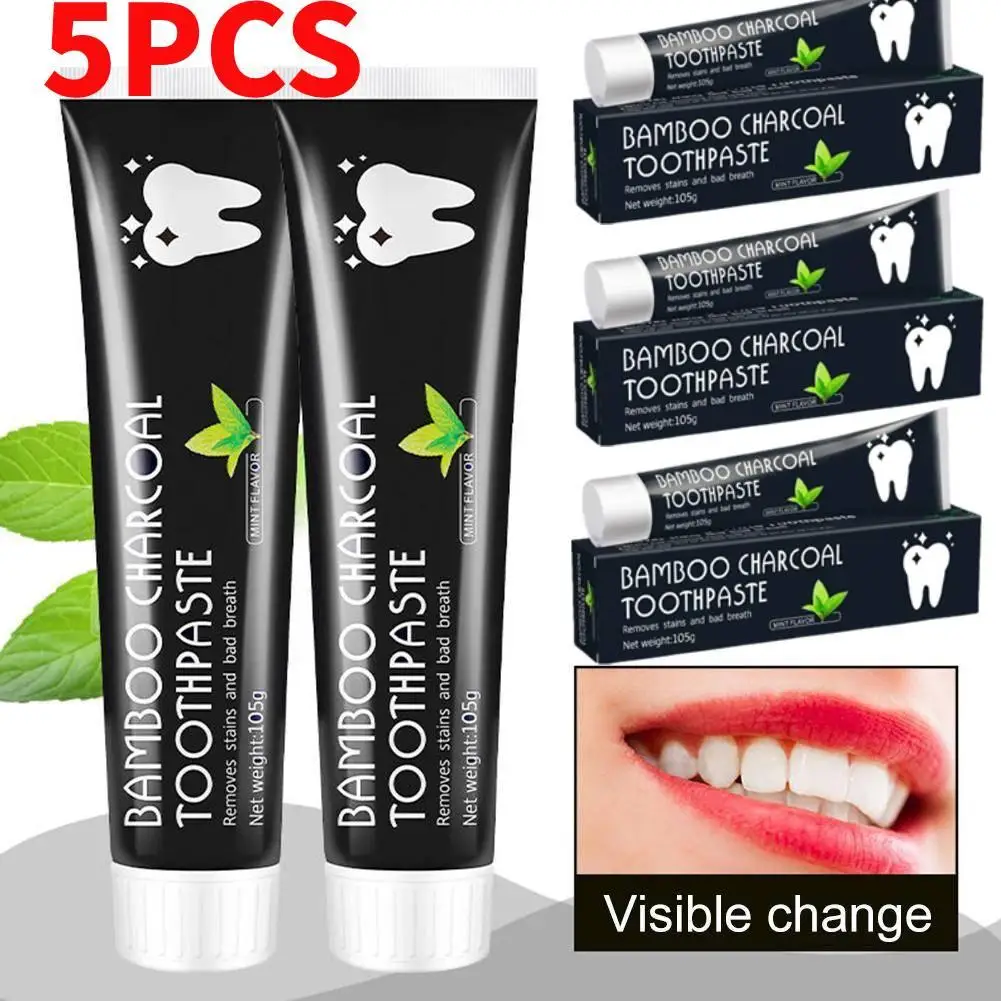 

(5Pcs) Bamboo Charcoal Black Toothpaste Coconut Shell Black Activated Carbon Bright White Gum Protection Toothpaste