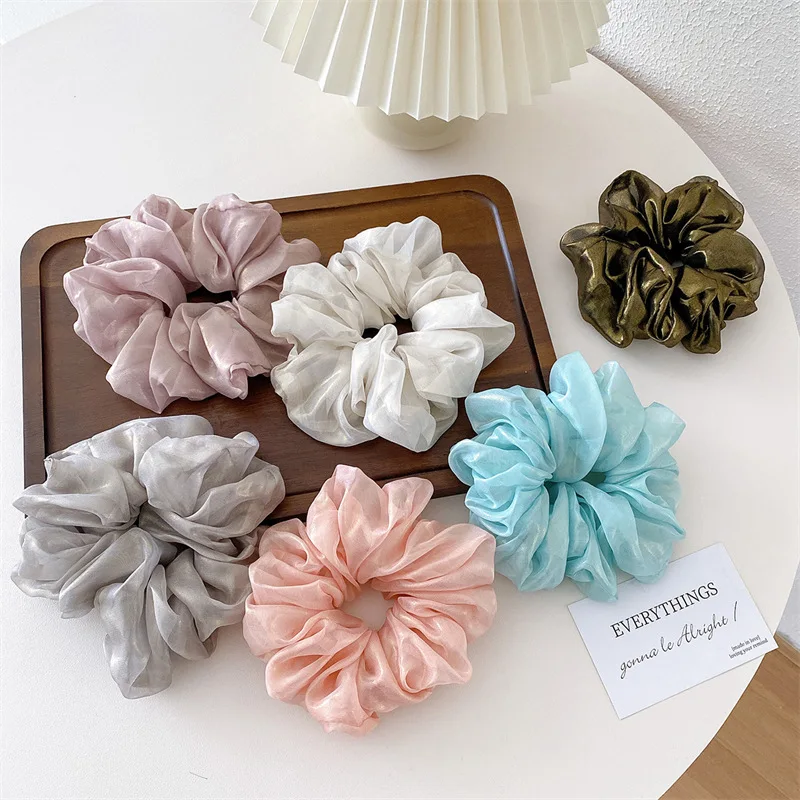

Ins Hot Selling Fashion Chiffon Pure Colorful Large Intestine Scrunchies High Quality Fabric Elastic Hair Scrunchie For Girls