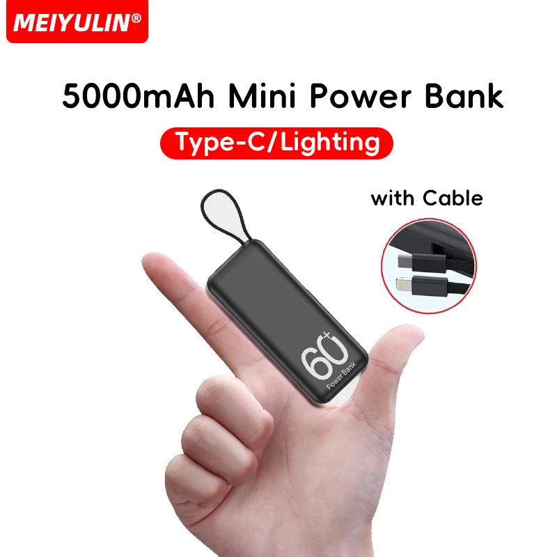 5000mAh Mini Power Bank With Type-C/Lighting Cable Fast Charger Portable External Battery for iPhone 15 Samsung Xiaomi Powerbank power bank