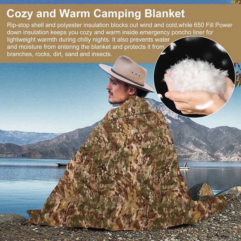 Tactical Poncho Liner Camouflage Water Repellent Woobie Quilted Blanket Suitable for Camping, Shooting Hunting 4