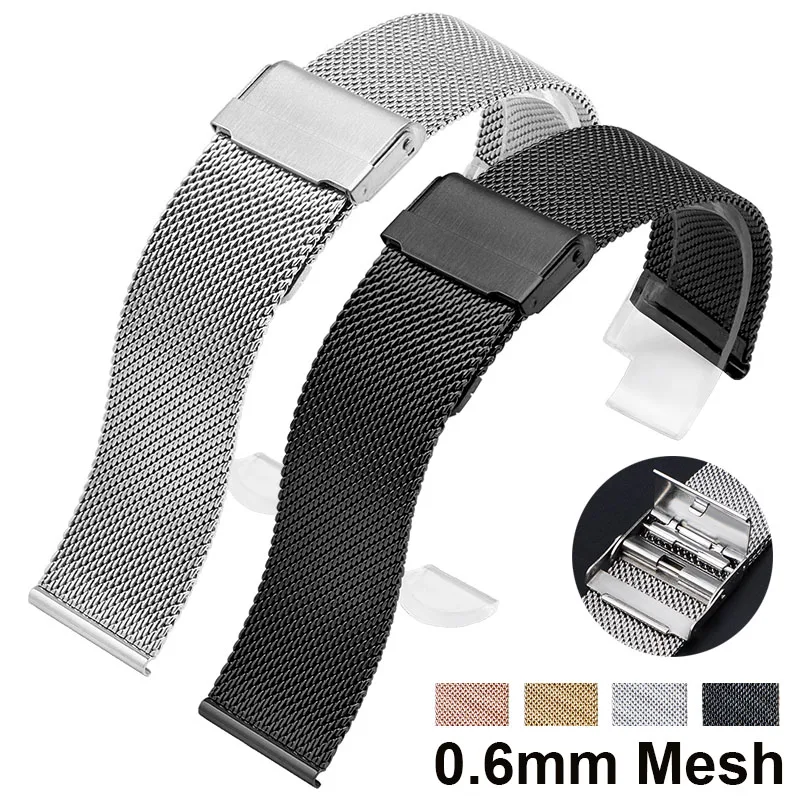 Universal Milanese Mesh Stainless Steel Watch Strap - 0.6mm Adjustable Band