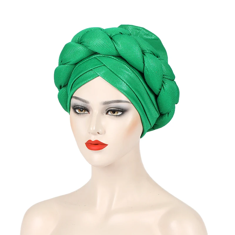 Glitter Gold Thread Fabric Turban Cap for Women Big Braid African Female Head Wraps Bonnet Nigeria Already Made Headtie Turbante