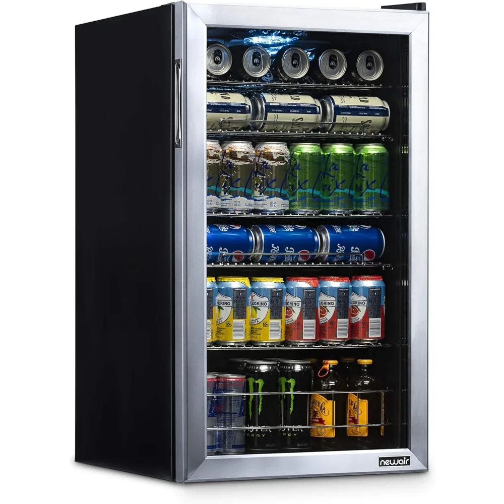 Beverage Refrigerator Cooler 126 Cans Free Standing with Right Hinge Glass Door Mini Fridge Beverage Organizer Perfect