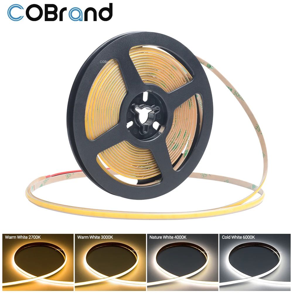 

6mm 5mm LED Strip Light 480 LEDs High Density Flexible COB Led Lights 3000K 4000K 6000K Linear Dimmable 12V/24V RA90 Super Thin
