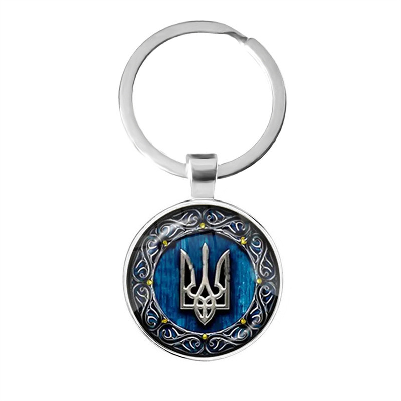 New Arrival Tryzub Ukraine Keychain Handmade Glass Dome Cabochon Alloy Key Ring Ukrainian Badge Bag Car Key Chain Trinkets