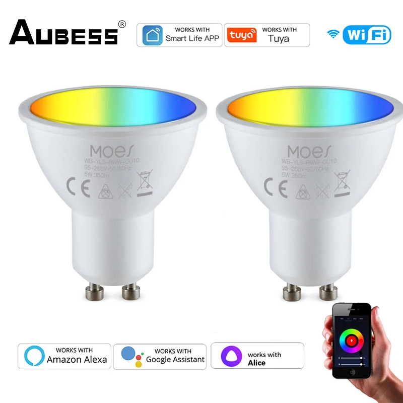 Moes GU10 WiFi Smart Light LED Bulbs RGBCW 5W Dimmable Lamps Tuya Smart