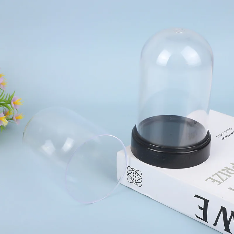 50/100X 15x9cm 홈 장식 꽃병 플라스틱 꽃 디스플레이 Cloche 벨 항아리 아크릴 병 기본 먼지 커버 디스플레이 불멸의 상자