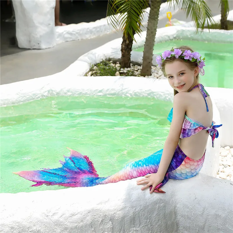 Swimming Mermaid Tail Kids Girls Costume Cosplay Children Swimsuit Fantasy Beach Bikini Can Add Monofin Fin anime maid outfit