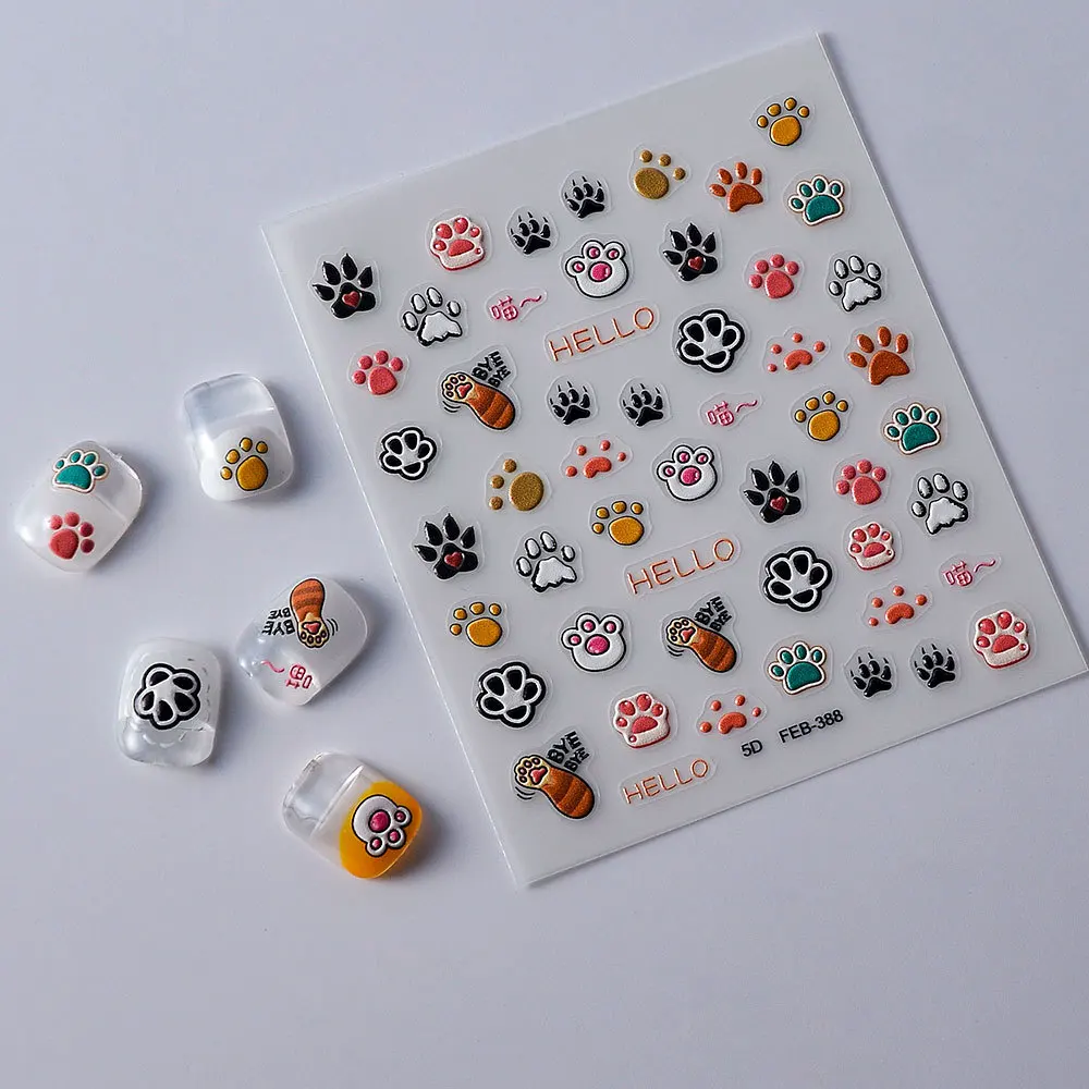 Little Bear Paw Nail Art Sticker Self Adhesive Fashion Bear Decals