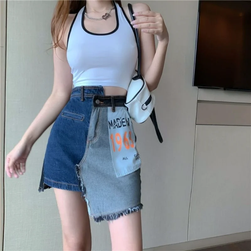 Multicoloured Denim Skirts for Women Patchwork Womens Skirt Aesthetic Jeans Harajuku Offer Free Shipping Casual New In Clothing 100pcs rose gold poly mailers shipping envelops clothing t shirt shirt boutique custom bag enhanced durability shipping bags