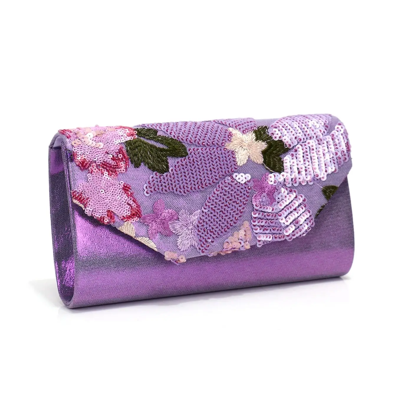 Purple Floral Clutch Bag with Sequins for Women Evening