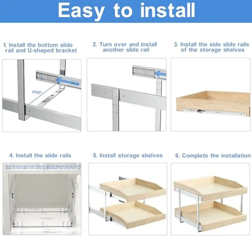 2-Tier Pull Slide Out Cabinet Organizer Soft Close Pantry Drawer U Bracket Birch & Oak Wood Modern Design Kitchen Storage