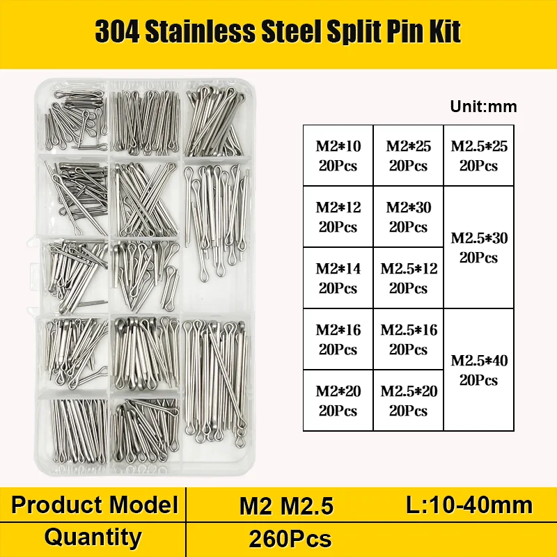 230 Coppiglie In Acciaio Inox - Assortimento 6 Dimensioni Da M1 A M5 - Con Scatola Portaoggetti - Foto 5