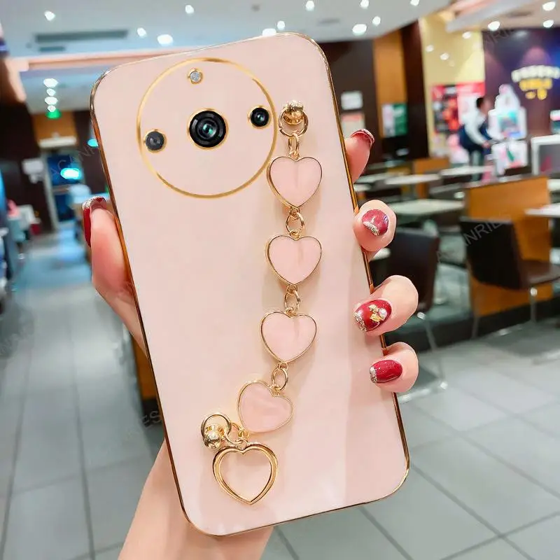 Luxury Plating Love Heart Bracelet Chain Silicone Case