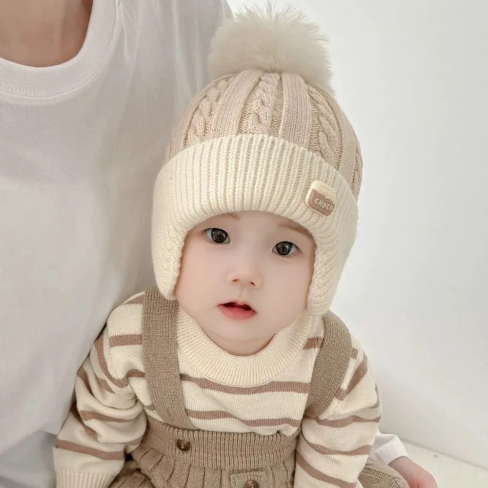New Pompom Pullover Cap Knitted Windproof Beanie Hat Warm Coldproof Knitted Cap Autumn and Winter