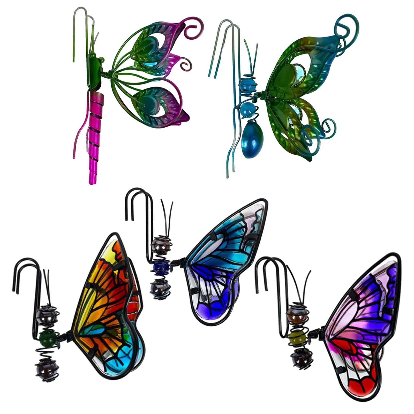 

2pcs Flower Pot Decorative Pendants Butterfly Dragonfly Metal Glass Painted Pendants Potted Plants Green Plants