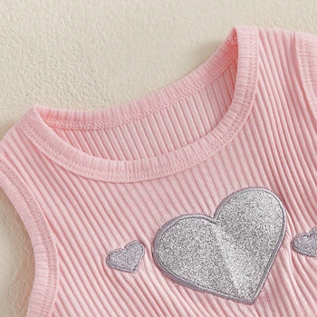Toddler Girl Sleeveless Romper Dress with Heart Design Round Neck Patchwork Mesh Jumpsuit for Summer Outfits and Clothes 1