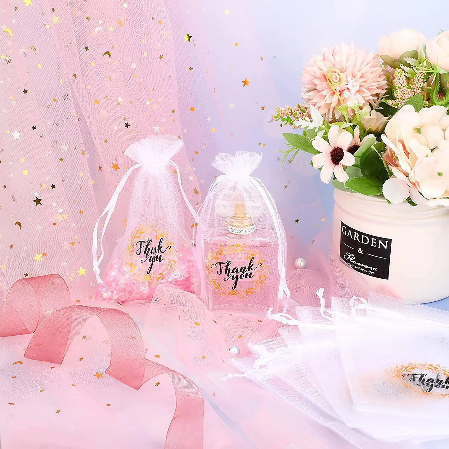 Thank You Organza 선물 가방, 보석 포장 가방, 결혼 선물 보관, 베이비 샤워 용품, 드로스트링 파우치, 10x15cm, 25 개