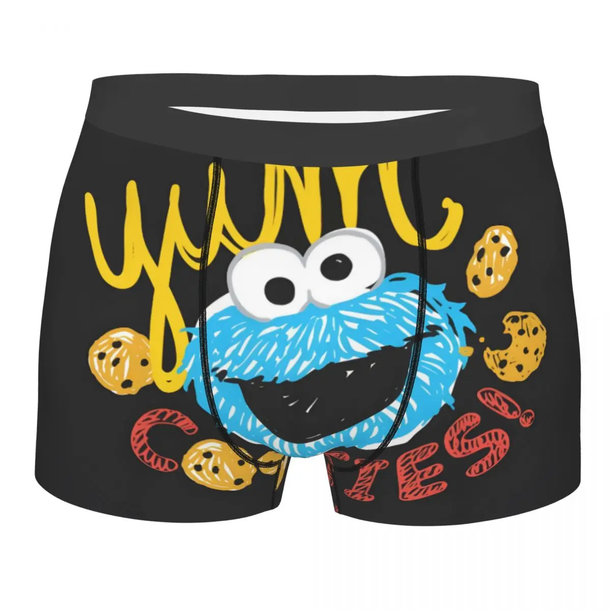 Cookie Monster Yum Men Boxer Briefs Sesame Street 80s TV Series Breathable  Creative Underpants Print Shorts Gift Idea