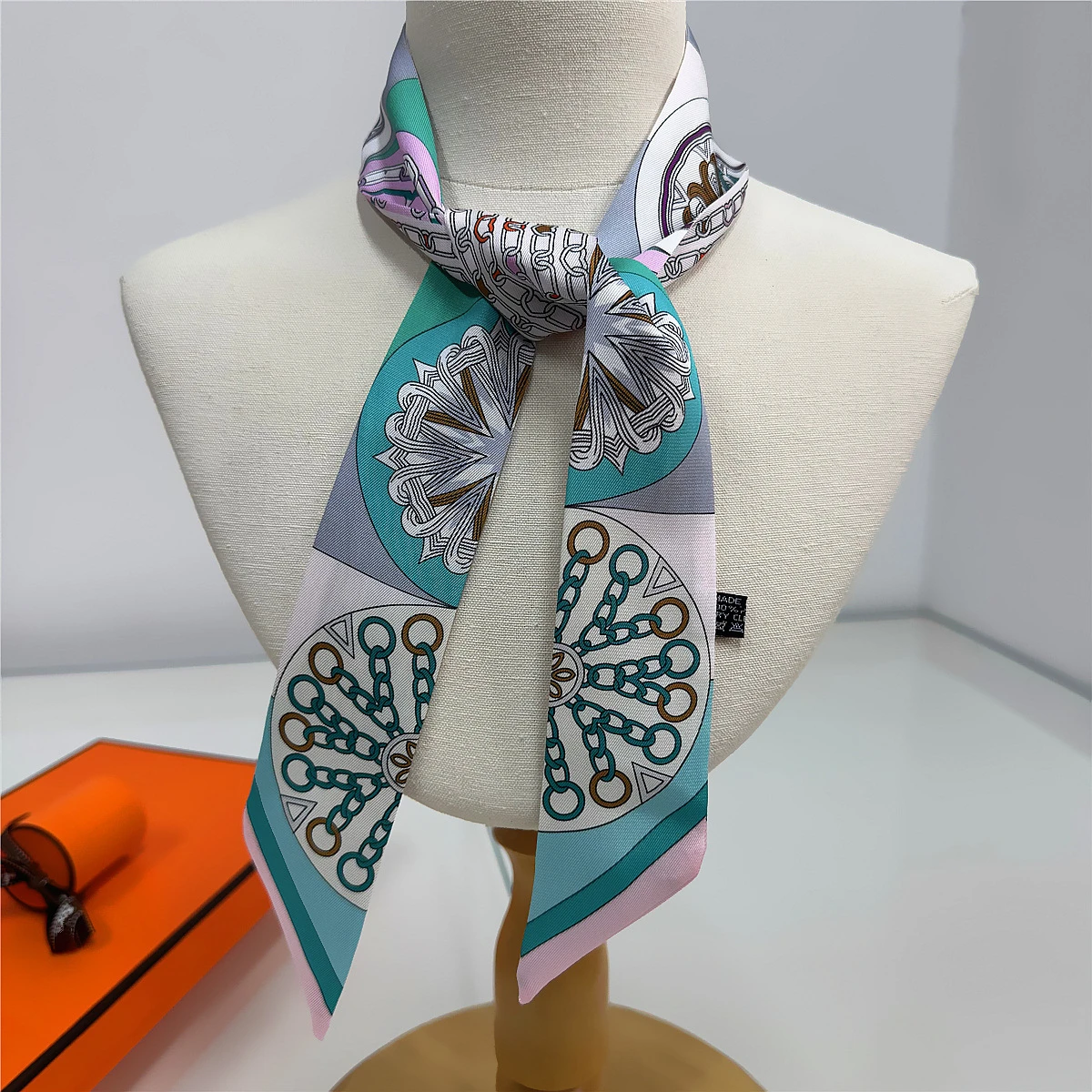 Marke Design Frauen Schal Bunte Halbkreis Luxus Seide Schal Mode Haar Stirnband Foulard Tasche Dekoration Dünne Halstuch – Detail 11
