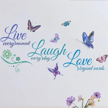 1PCS Removable Colorful English LIVE LAUGH LOVE Butterfly Wall Sticker For Bedroom Self Adhesive Home Decoration 30*60CM 1