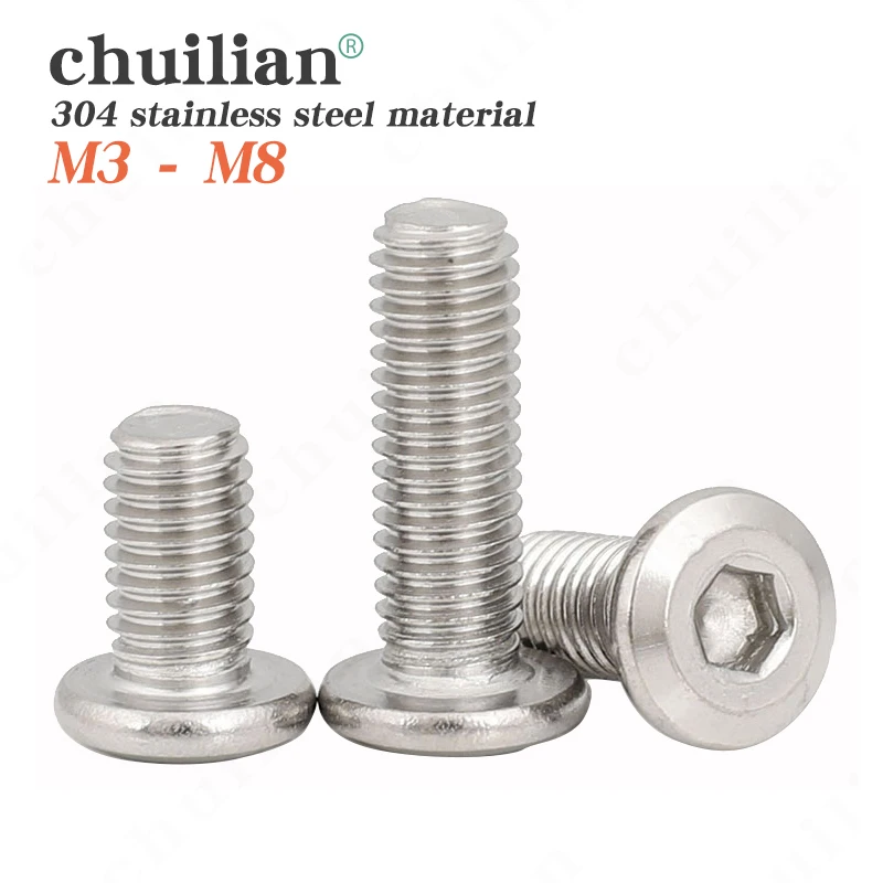 

304 Stainless Steel Large Flat Hex Hexagon Socket Head Allen Screw M3 M4 M5 M6 M8 Furniture Screw Connector Joint Bolt