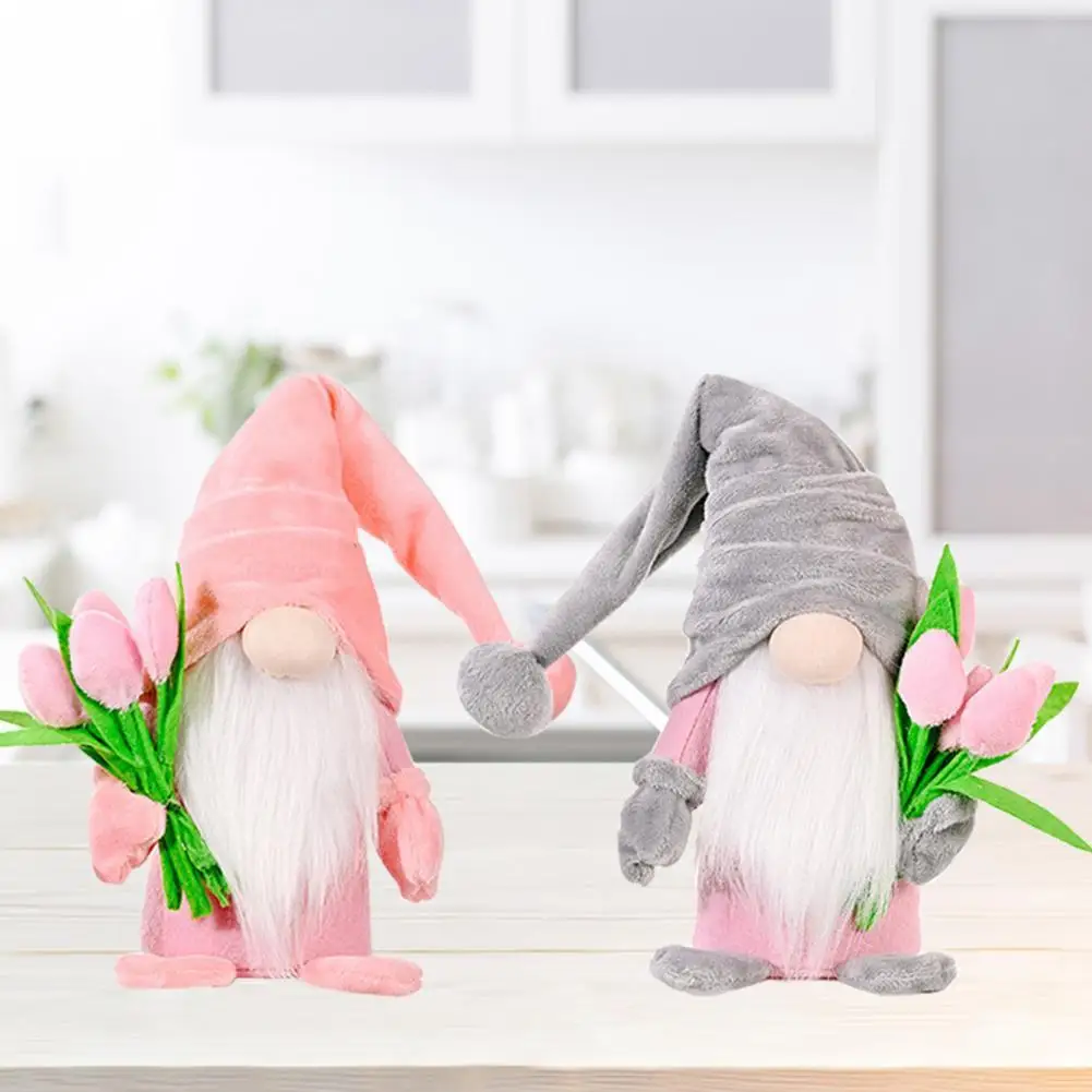 

Cute Gnome Doll Long White Beard Fabric Tulip Bouquet Classic Swedish Faceless Doll Decor for Mother's Day