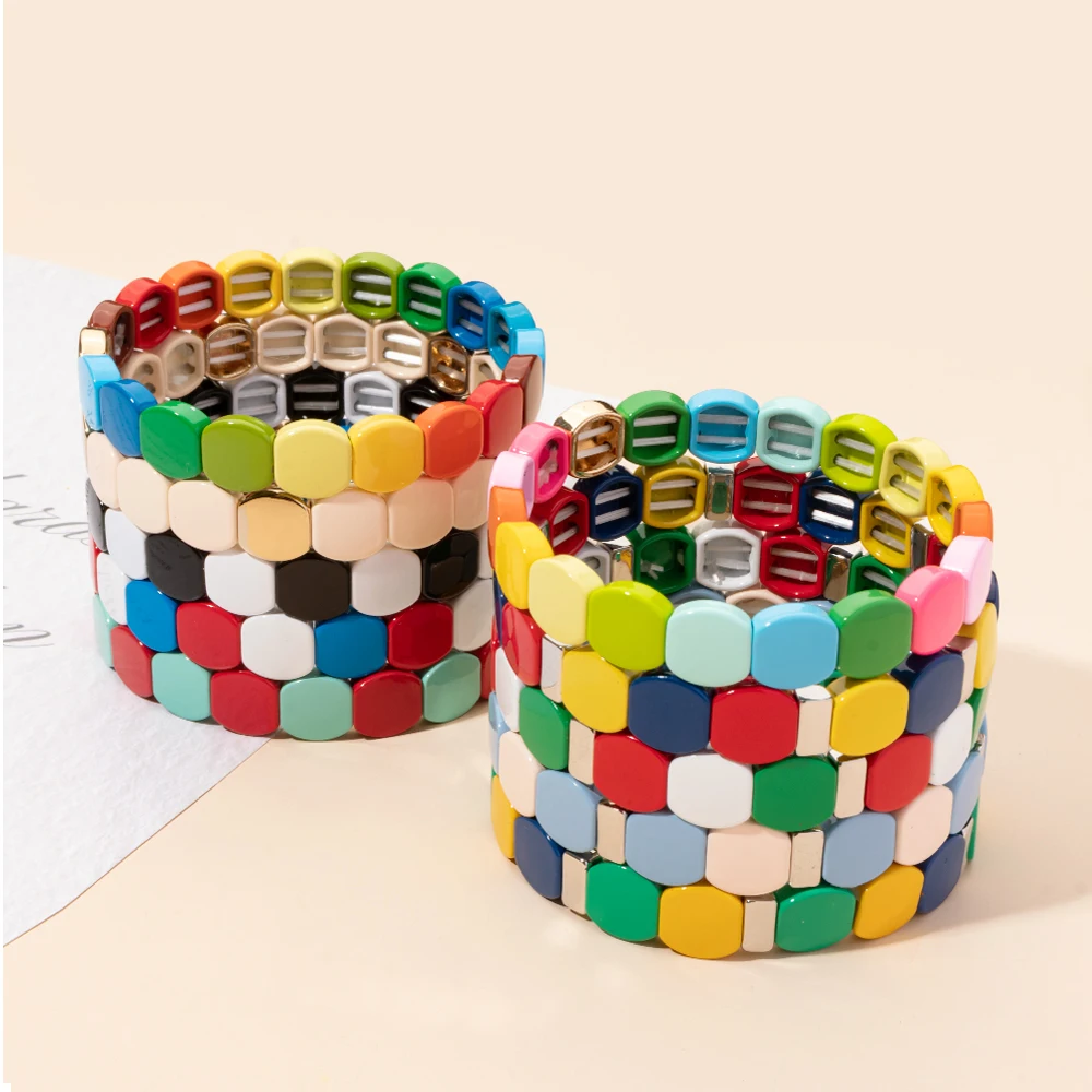 DIY Bohemian Stackable Baked Enamel Stretch Bracelets Bangle Stack Tile  Beads Alloy Elastic Bracelet Jewelry - AliExpress