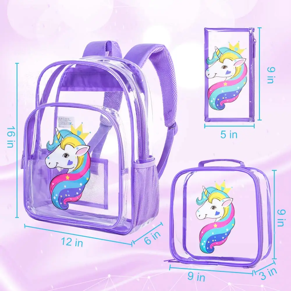 Clear Backpack Transparent Unicorn Bag 3PCS Clear Backpack With
