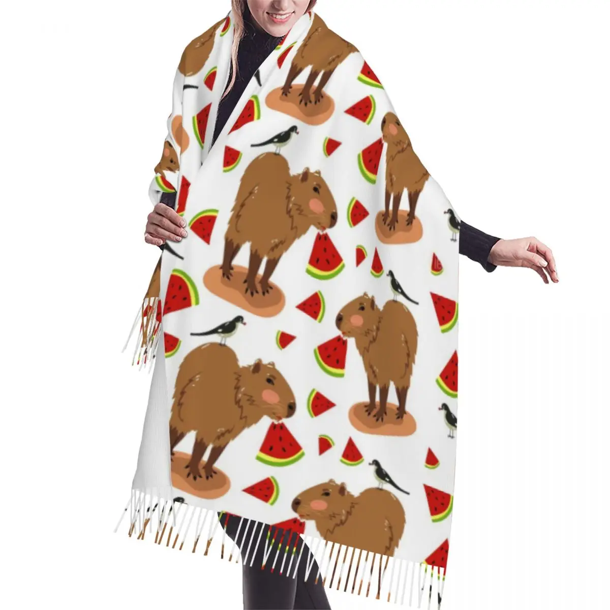 

Capybara Cute Popular Animals Pattern Scarf Wrap Women Long Winter Fall Warm Tassel Shawl Unisex Versatile Female Scarves