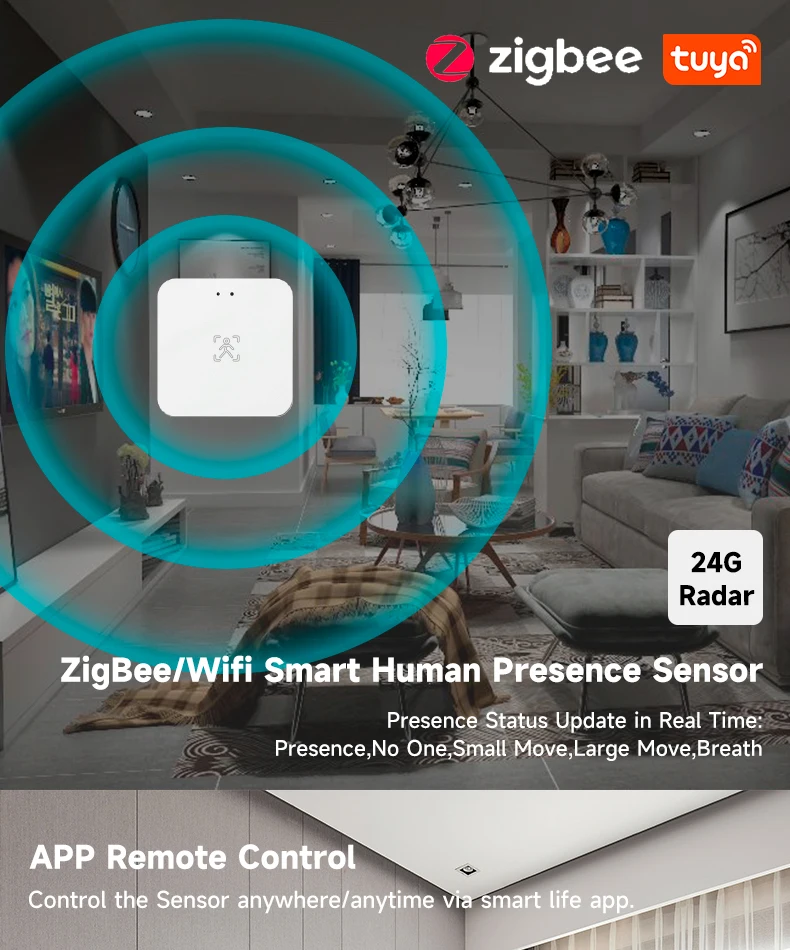 Zigbee WiFi Human Presence Sensor - Smart Home Radar Detector with APP Control