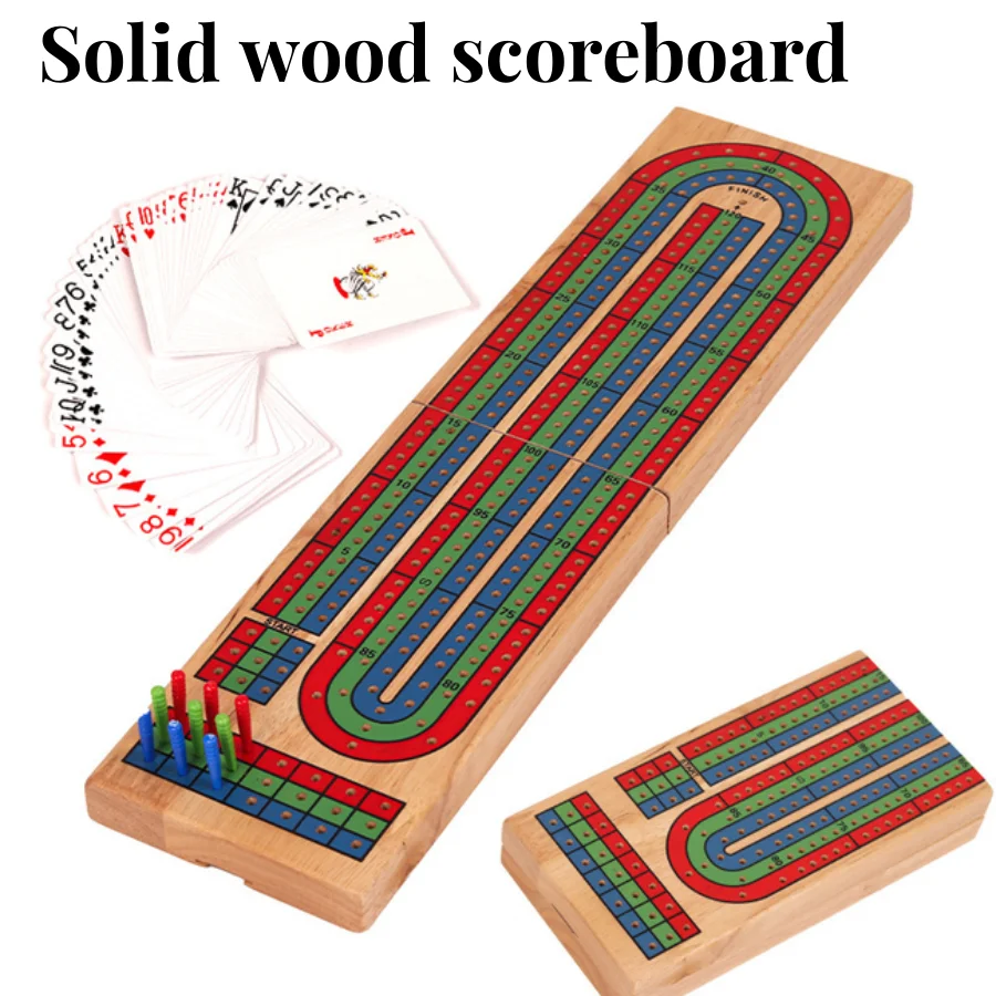 Wood Cribbage Board Game Classic 3 Track Cribbage Board With 9 Pegs Portable Card Game For Adult Indoor & Outdoor