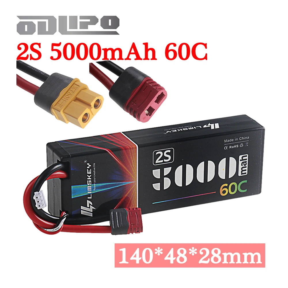 Batterie Lipo 2S 7.4V 5000mAh 60C XT60/T pour Voiture RC Drone