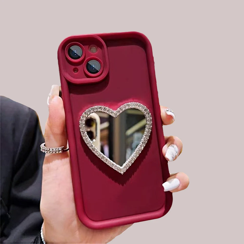 Love Heart Diamond Mirror Phone Case For Samsung S25 S24 S23