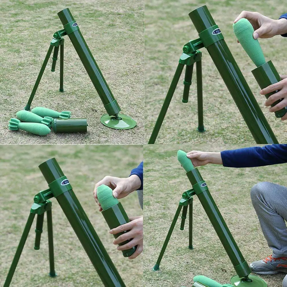 전술 장난감 세트, 스펀지 안전 권총 포함, 60 mm 전술 절구통, 재미있는 슈팅 장난감, 녹색 58.4 cm 에어소프트 수류탄 모델