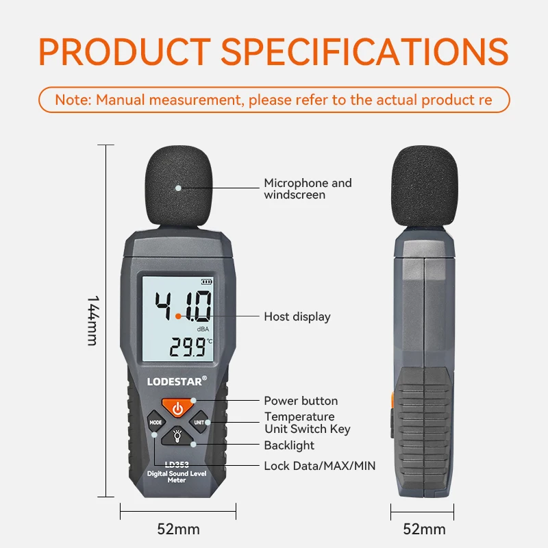 LODESTAR LD353 Mini Audio Digital Sound Level Meter Noise Measurement Instrument DB Meter 30~130dB Decibel Monitor 5