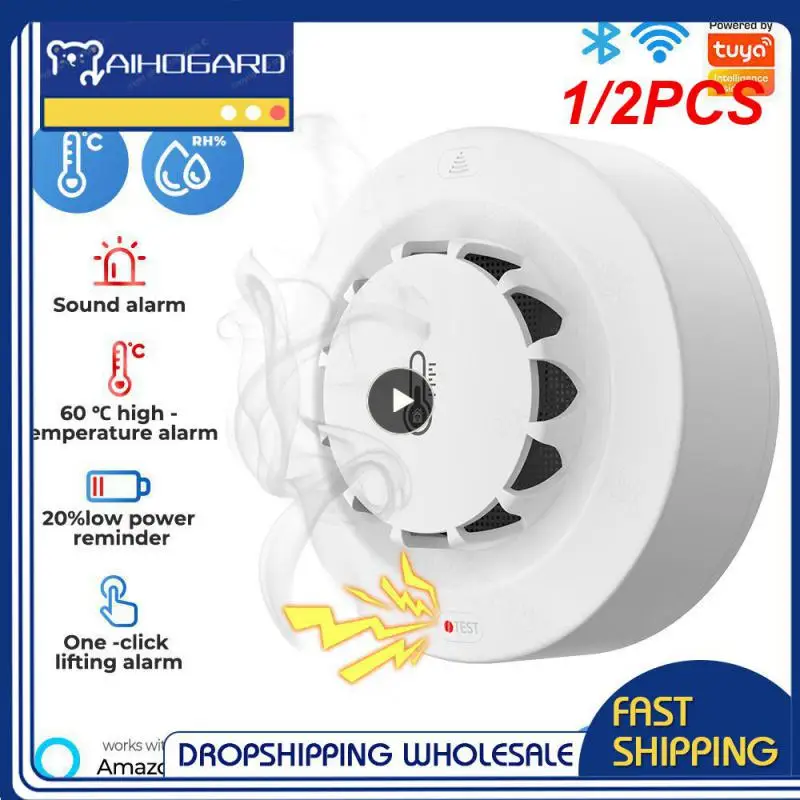 

1/2PCS Sharing Function Thermohygrometer 120ma Tuya Wifi Smoke Detector Smart Linkage Voice Control