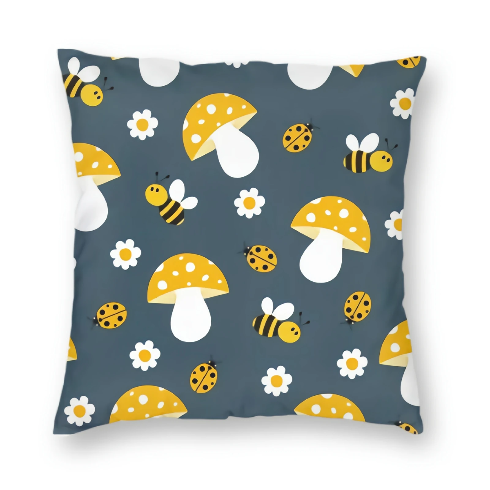 

Spring And Summer Pillowcase Summer Daisy Honeybee Mushroom Throw Cushion Cover Flower Square Pillow Case Home Decorative