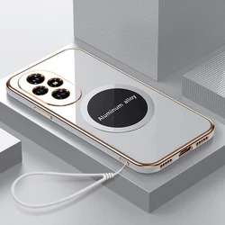 Luxury Magnetic Attraction Shockproof Silicone Back Cover in Elegant Square Plating Design - Honor 200 (CXgs6D White)