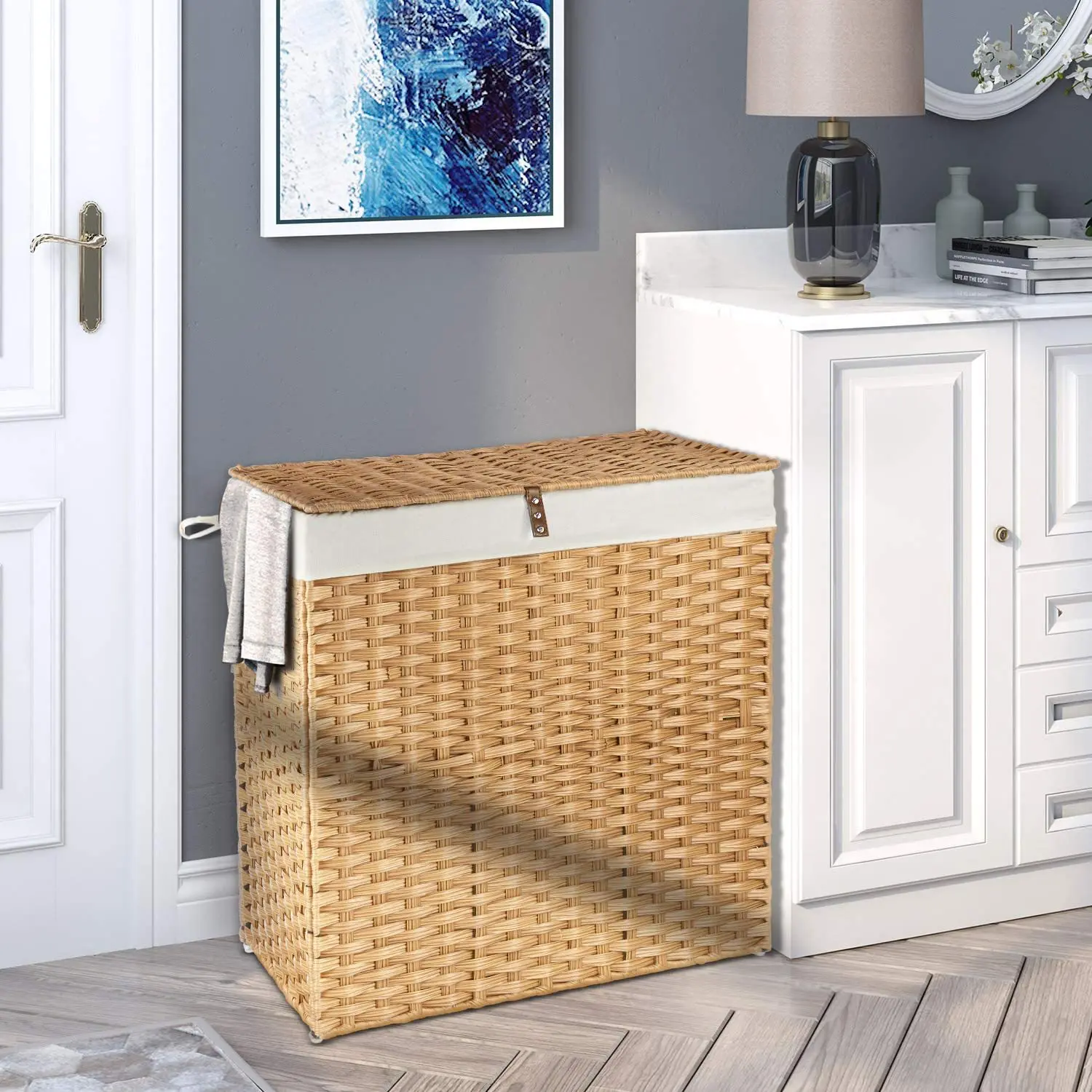 Imitation Rattan Folding Bedroom Living Room Household Cover Dirty Clothes With Double Compartments Toy Storage laundry Basket G 2