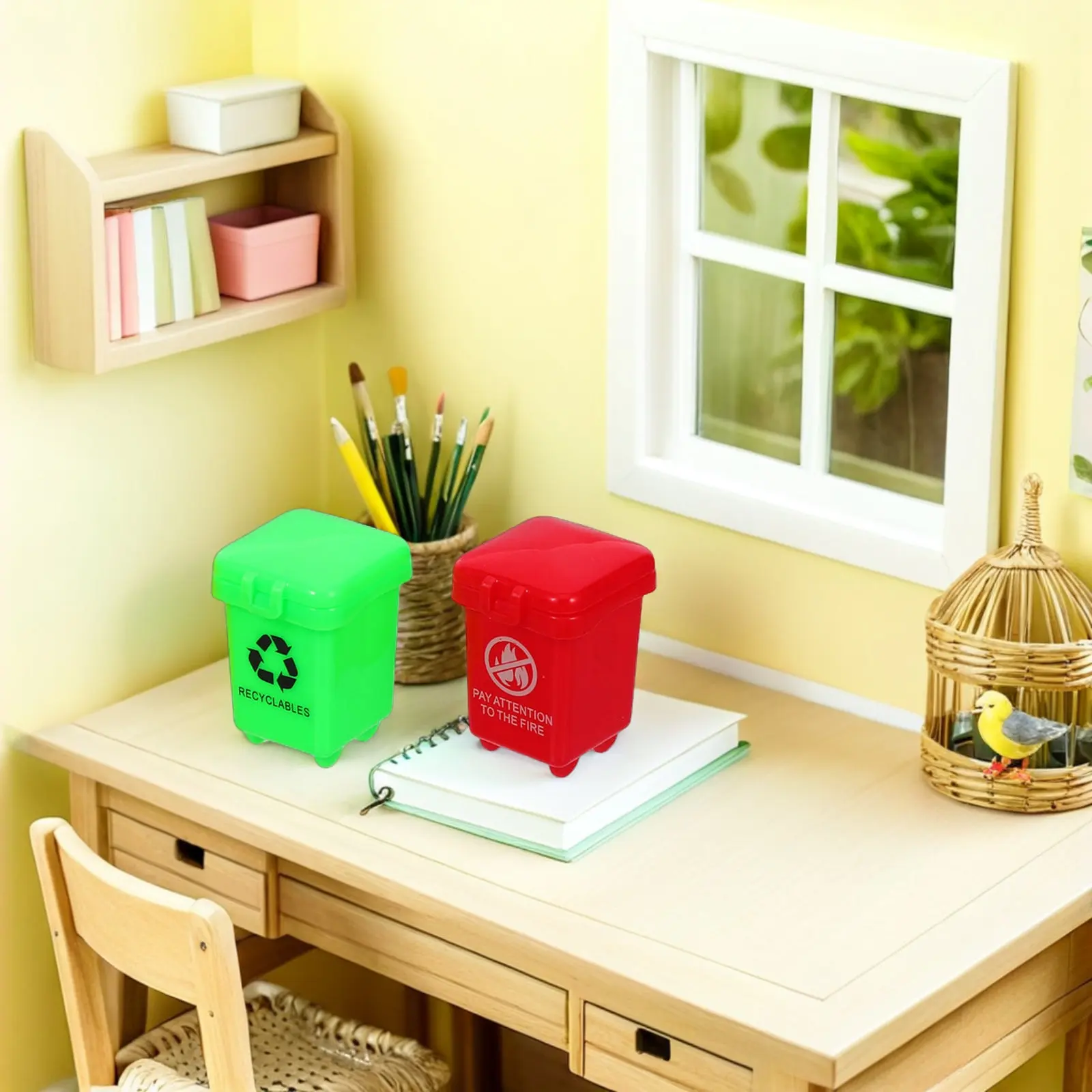 40Pcs 미니 쓰레기통 현실적인 작은 쓰레기통 역할놀이 분류 척 놀이 재활용 쓰레기통 몬테소리 미세 운동 능력 학습