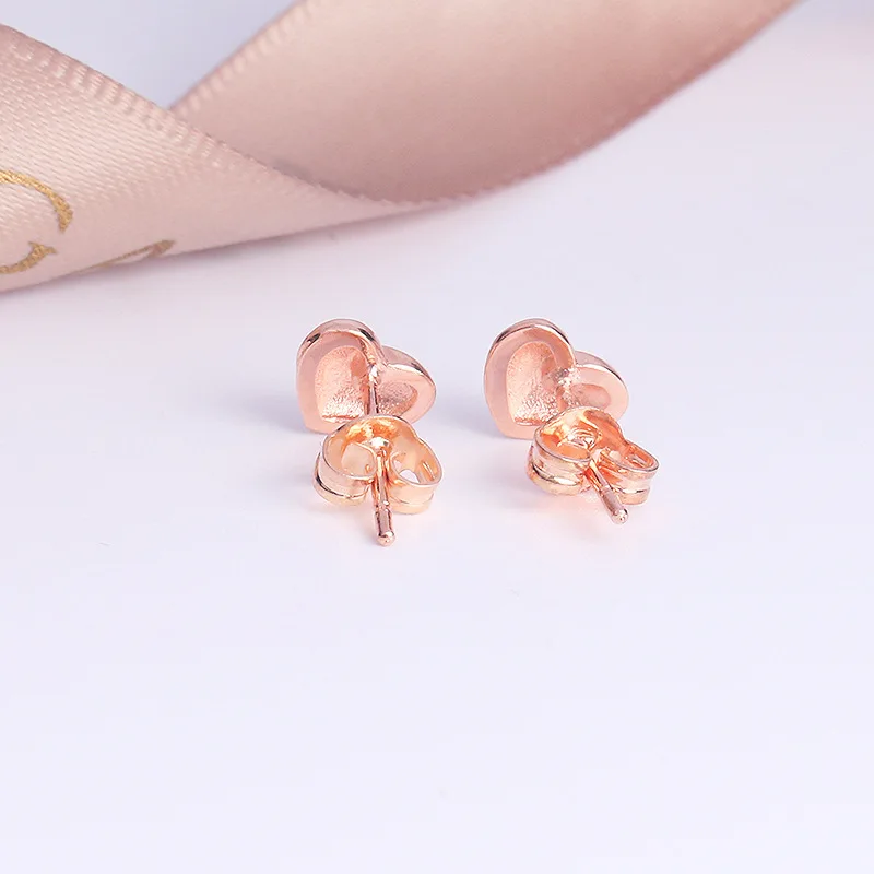 2022 NEW Trend Rose Gold  Heart-Shaped Stud Earrings For Women Simple S925 Silver Engagement Anniversary Gift Jewelry Wholesale