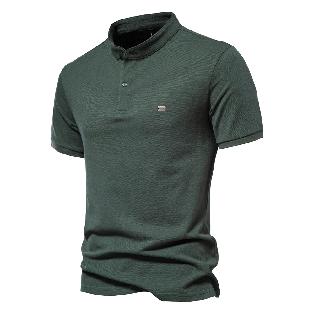 

2023 new 100% Cotton Solid Color Men's Polos Casual Stand Collar Short Sleeve Polos for Men High Quality Polos Male New Summer
